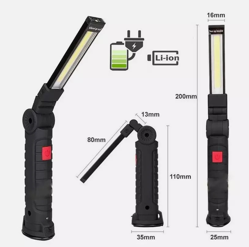 Lampade LED Torcia da Lavoro Ricaricabili USB Magnetiche con Gancio Officina - Miniatura 3