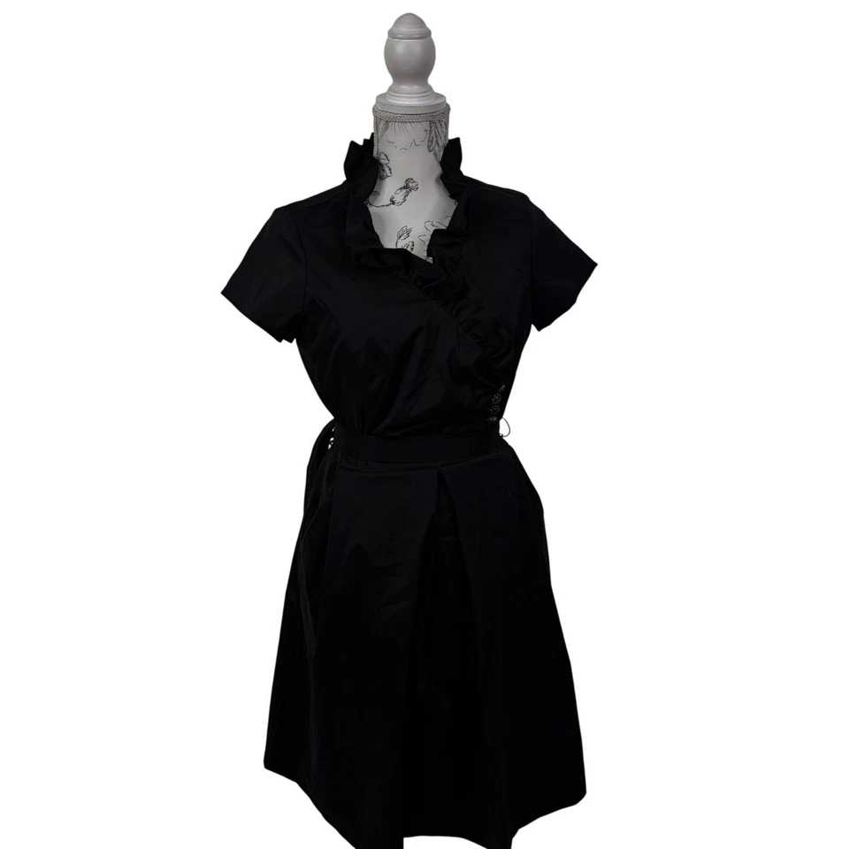 Vintage Julian Taylor New York Black Ruffle Collar Jeweled Button Dress Size 12 - Image 2 of 4