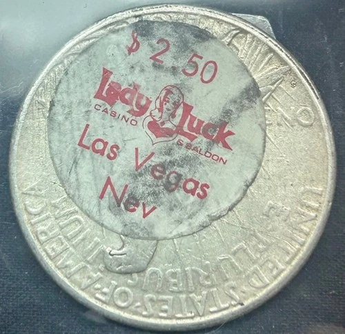 1922S 90% Peace Dollar Sticker Las Vegas NV Casino Lady Luck $2.50 Casino Token
