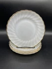 4 Vintage Anchor Hocking Milk Glass Scallop Swirl Gold Rim 7-1/4" Salad Plate