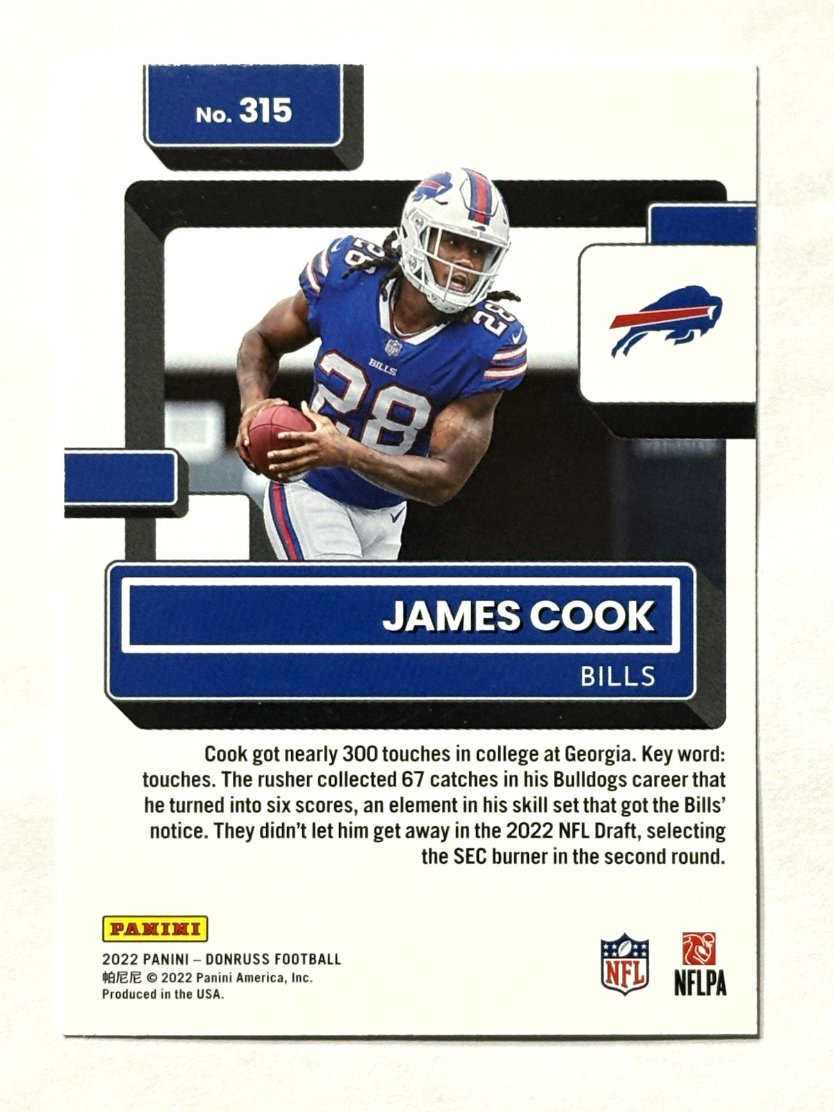 2022 Donruss James Cook Rated Rookie #315 Bills