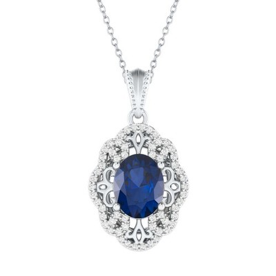 14k Weißgold plattiert 2,39Ct Oval Lab Created Sapphire & Real Topas Halo Anhänger