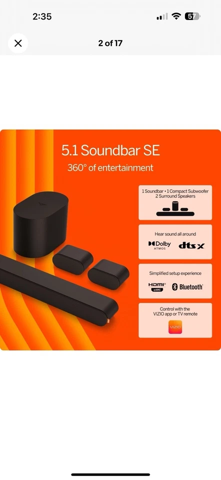 Barra de sonido VIZIO 5.1 SE Dolby Atmos DTS:X sonido envolvente SV510X-0806 Foto 2 de 4