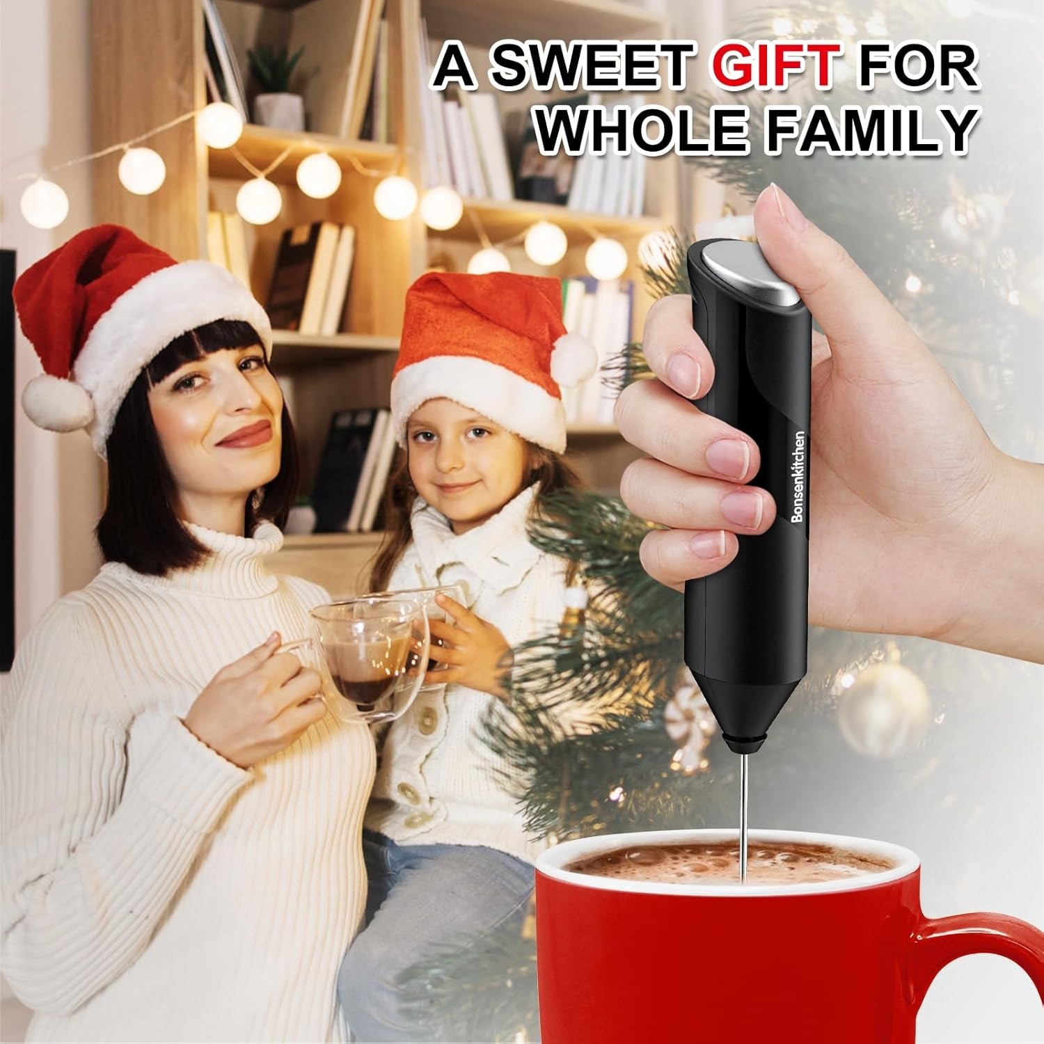 Bonsenkitchen Powerful Milk Frother for Coffee, Fast Handheld Drink Mixer
