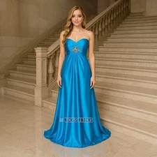 Alyce Paris Ocean Blue Strapless Chiffon Beaded Prom Gown Evening Dress Size 2
