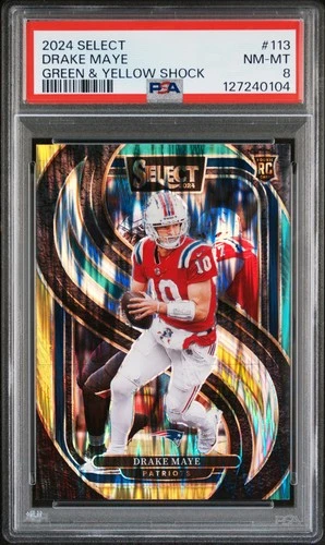 2024 PANINI SELECT GREEN & YELLOW SHOCK #113 DRAKE MAYE ROOKIE RC PSA 8