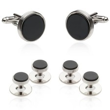 Tuxedo Cufflinks and Studs Formal Set   Onyx and Silver-Tone   Men  s 5/8" Cuf...