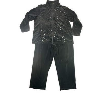 Onque Casual Women's 2X Black Velour Sequin Tracksuit Set 2-Piece