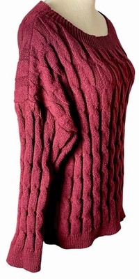 Wine Colored Cableknit Sweater Sz 2XL Warm Cozy Casual Holidays Stretch EUC