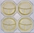 4 VINTAGE FEDERAL DEPRESSION GLASS DIVIDED PLATES AMBER YELLOW 10.5” Square