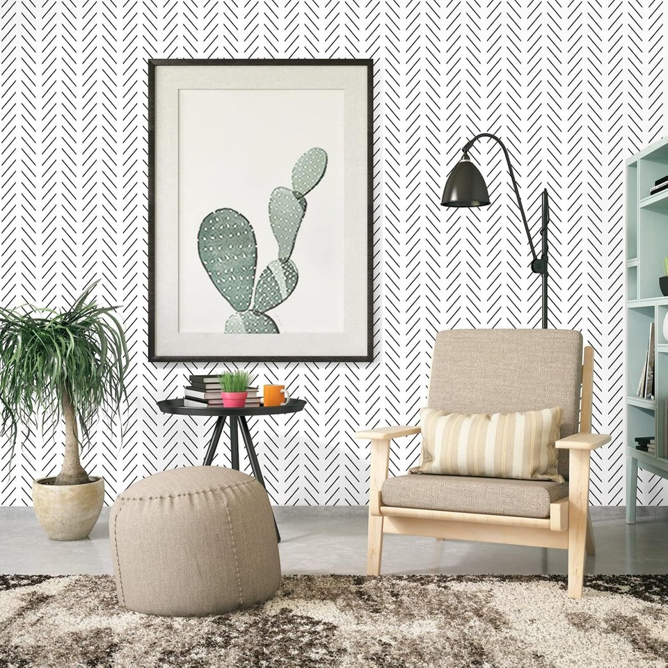 Orainege Black and White Peel Stick Wallpaper 17.7" x 118.1", Black