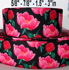 GROSGRAIN RIBBON 5/8",7/8",1.5", 3" Flowers Roses Pink - Mother's Day - Spring
