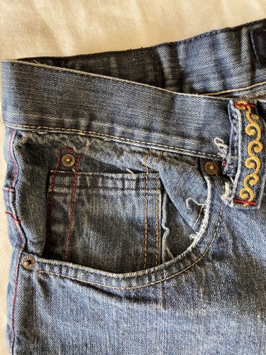 Refuse Jean Shorts Mens 36 Embroidered Coogi Pocket Blue Jean Shorts Y2K Vtg - Picture 5 of 14