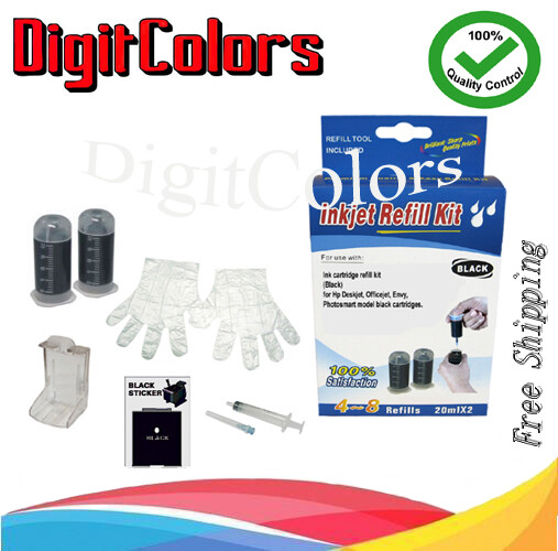 HP Ink Refill Kit For 63xl, 63, 62, 64, 65 Cartridges – Black & Color Combo Refill Bottles With Tool