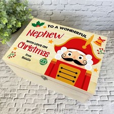 Wooden Personalised Christmas Hamper Gift Box For Nephew Light Skin Nutcracker