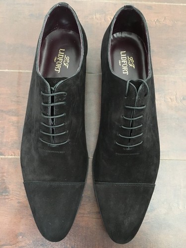 BNIB LIDFORT VELOUR NERO Men’s Black Suede Cap Toe Oxfords – US 11-D, UK - 44