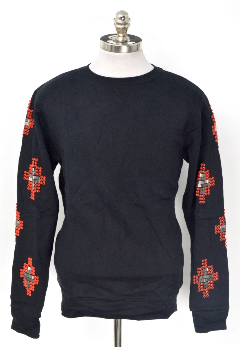 New MARCELO BURLON Black Multi Color Embroidery Cross Crewneck Sweater Sz. XS
