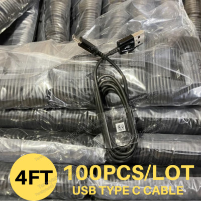 100X/Lot 4FT USB C Cable Type C Fast Charging Data Sync Charger Cord For Samsung