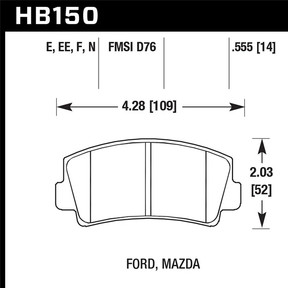 Hawk HB150F.555 HPS 前刹车片适用于 79-85 RX-7 / 77-82 Courier/ 79-85 B2000 — 第 2/4 张图片