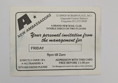 A At Ambassadors Soul Night Club Rare  1980s Flyer Invite