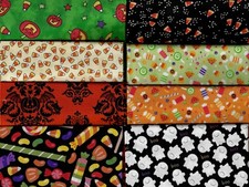 Fabric, Halloween Fat Quarter Set of 8, Jack-o-lanterns, Candy, Ghosts