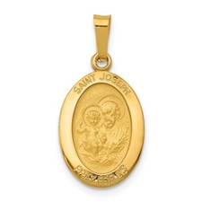 14K Yellow Gold Saint Joseph Medal Charm Pendant 1.13g L-23.5 mm for Mom