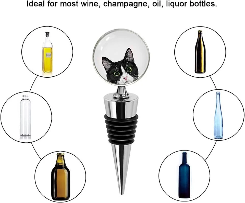 Набор из 3 пробок для винных бутылок с кошачьей тематикой из нержавеющей стали — оранжевый табби, черный... - Изображение 4 из 4