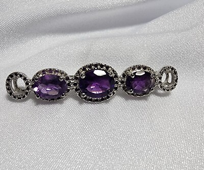 Vintage 925 Silver - 3 Oval Stone Amethyst Brooch - VJ China (Victor Jansen)
