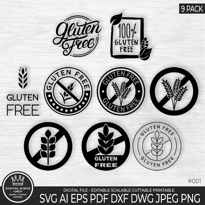 9 Gluten Free logos digital files SVG PNG Cricut Gluten free logo Commercial use