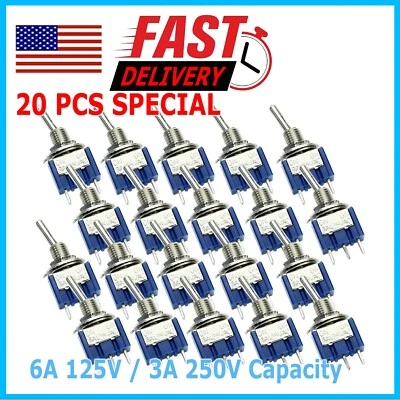 FRENTALY 20 PCS MTS-102 SPDT Mini Toggle Switch ON-ON 3-Position 6A/125VAC ~ US STOCK