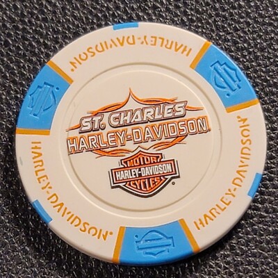 ST. CHARLES HD ~ MISSOURI (White/Blue/Org Full Color) Harley Davidson Poker Chip