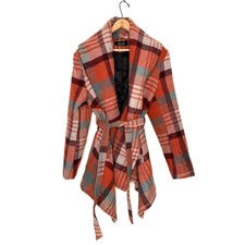 Chicwish Woman's Plaid Pattern Rabato Coat In Coral Size Xl