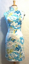 Traditional Asian Chinese Qipao Cheongsam Dress Silk in peony flower design