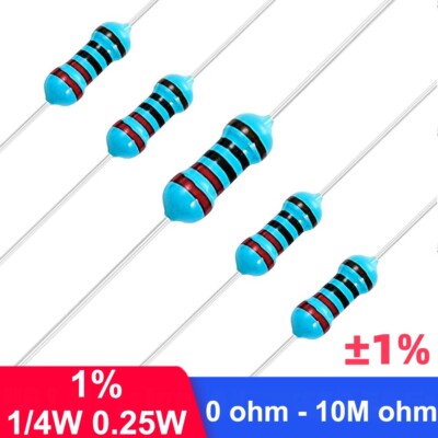 Widerstand 0 Ohm - 10M Ohm Metallfilm 100 Auswahl 1/4W  Widerstände 0,25W 1%
