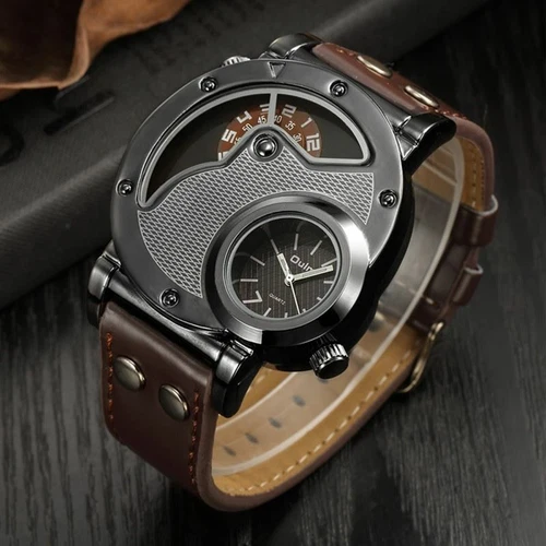 Oulm Designer Brand Dual Time Quartz Men's Watch
