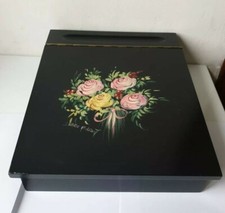 ecritoire boite bois peinture sylvie karle marquet fleurs roses fleural nature