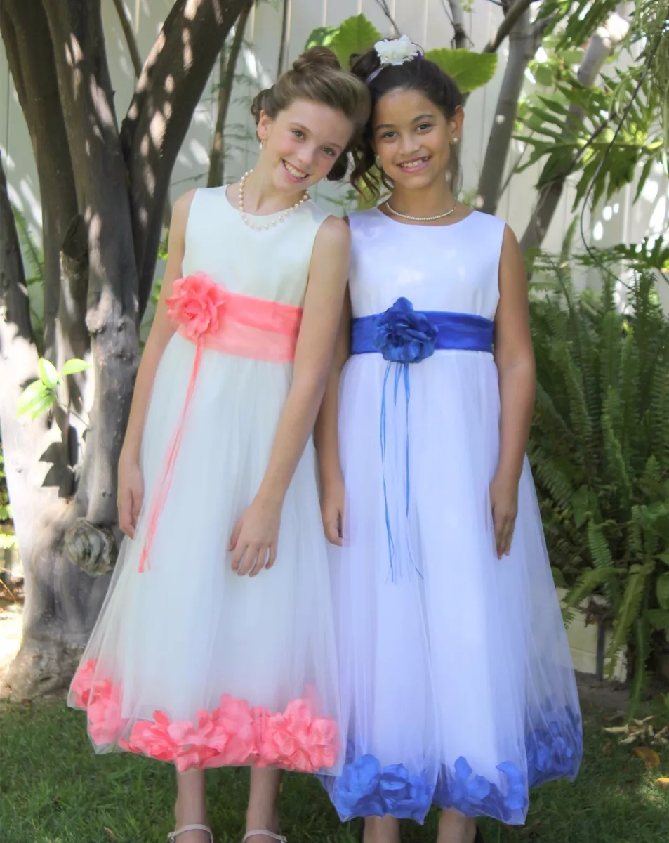 Wedding Pageant Floral Rose Petals White Flower Girl Dress Graduation Tulle 007