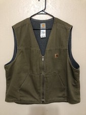 Vintage Carhartt Vest V19 DKB Fleece Lined Zip Up Men's Size 2XL Brown Excellent
