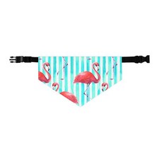 Pink Flamingo on Striped background 3 sizes adjustable collar Pet Bandana Collar