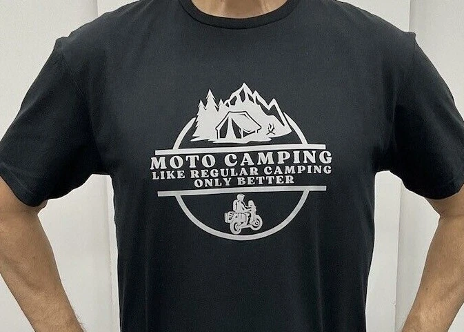 Motorcycle Camping T-Shirt Short Sleeve Men’s Black Grey