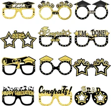 Katchon, Glitter Graduation Glasses 2025 - Pack of 12 | Graduation Photo Booth P
