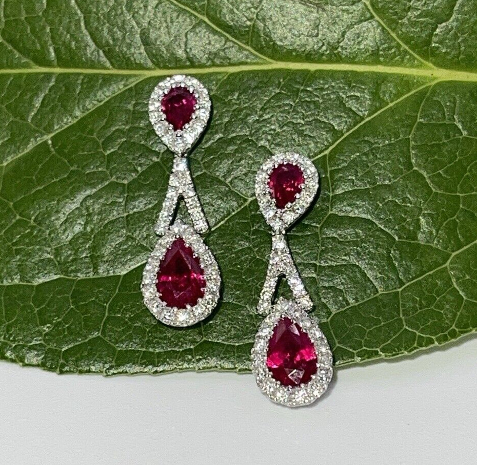 18kt White Gold Ruby Dangle Earrings - image 1