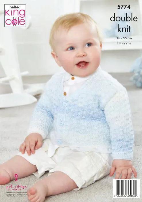 King Cole Baby DK Knitting Pattern - 5774  Cardigans (14-22ins) - Image 3