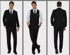 Mens XS Black 3 Piece Suit slim (Actual chest 38, Pants 32 x 25.5), Polyester