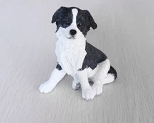 3.6" China collection resin Sitting posture Border collie  model statue