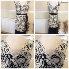 Jacques Vert Ivory & Black Cornelli  Maxi Dress Spec Occasion Size  10 Reduced