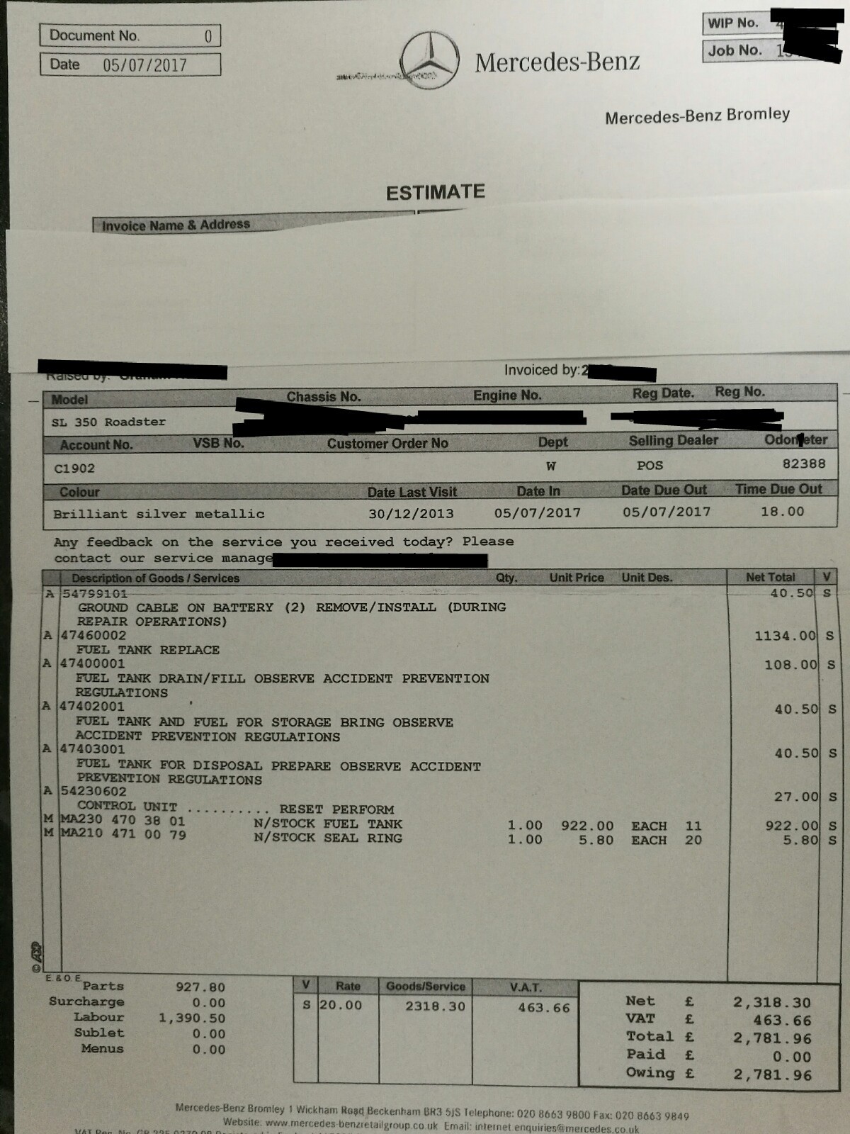 Mercedes SL R230 fuel tank baffle noise Rattle Fix. SL350 500 55 London