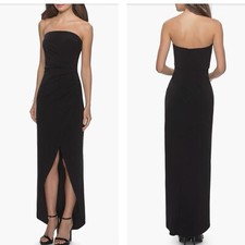 La Femme Strapless Ruched Soft Jersey Gown in Black Size 0