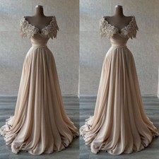 Champagne Evening Dresses Off The Shoulder A Line Elegant Party Prom Gowns