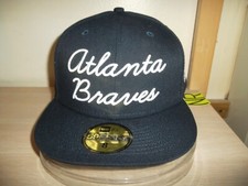ATLANTA BRAVES BASEBALL CAP/HAT-NEW ERA 59FIFTY SZ 8"/BLACK-WHITE CURSIVE/NEW  